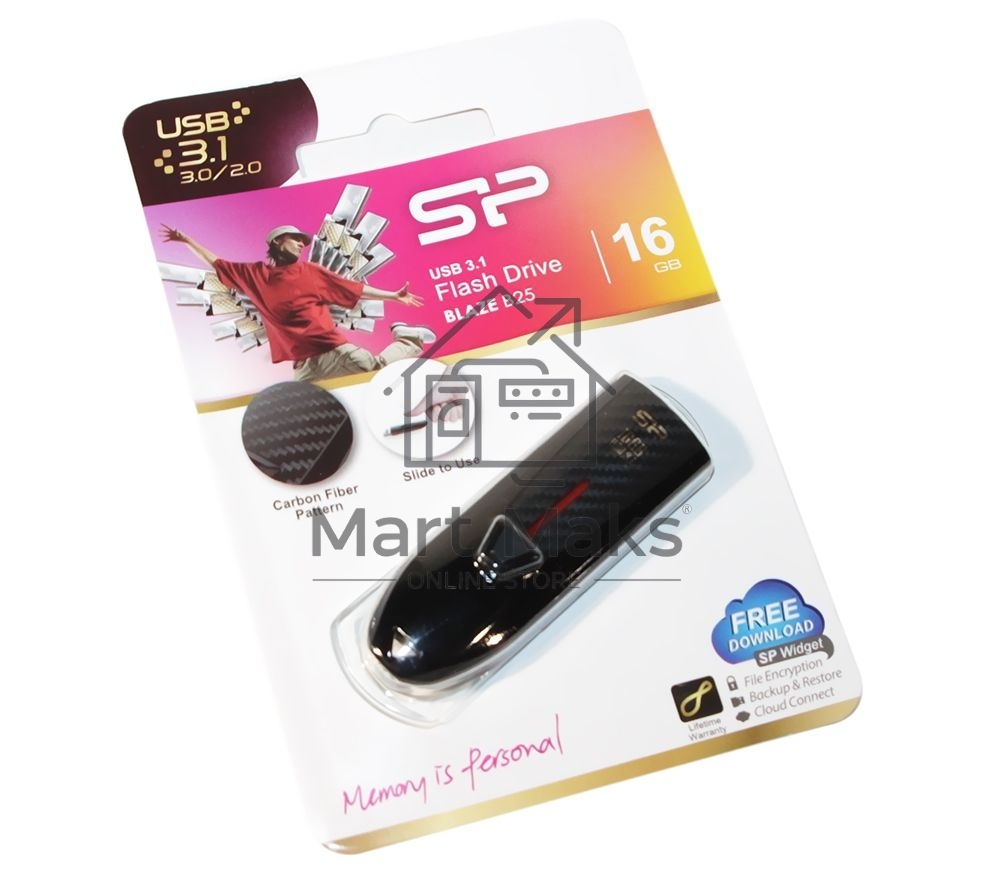 Флешка USB R/W Silicon Power R/W 16Gb Blaze B25 SP016GBUF3B25V1K USB3.0 черный