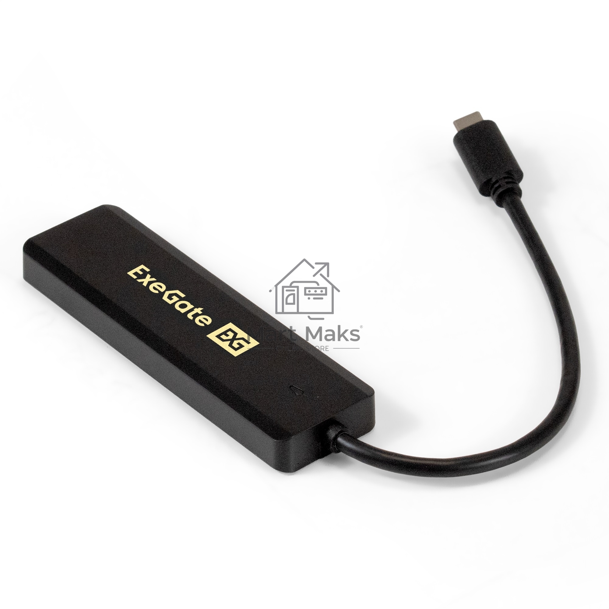 Хаб USB (концентратор) ExeGate DUB-4CP/1 (кабель-адаптер USB Type C --> 4xUSB3.0, Plug&Play, черный)
