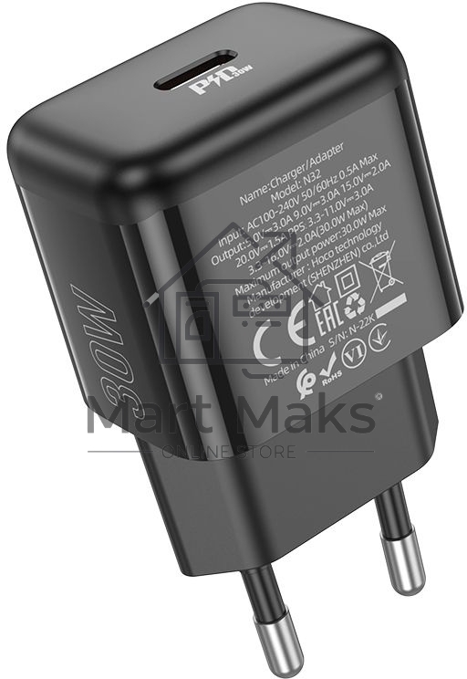 Сетевое зарядное устройство Hoco N32 Glory Black 30W 3A+2A+1.5A (PD+QC+AFC) USB Type-C универсальное черный