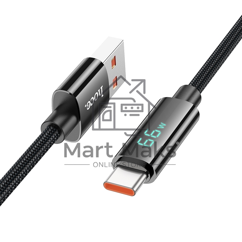 Кабель USB2.0 Hoco АM/Type-C, 5А, U125, с дисплеем, 1.2м, черный, коробка