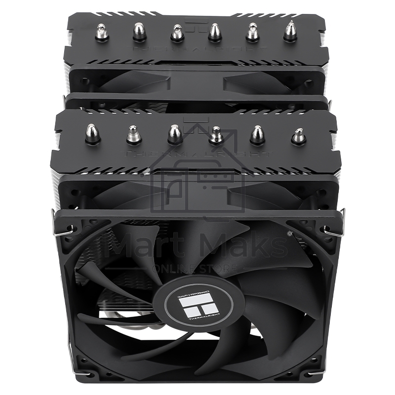 Кулер для процессора Thermalright Peerless Assassin 120 SE черный (4-pin PWM, 155mm, Ni/Cu, 6x6mm, 2x120mm, 66.17CFM, 25.6dBA, 1550RPM, S: 1200, 1700, 1851, 115X, AM4, AM5, silver, black)