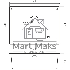 Мойка кухонная GranFest METAL 5944 silver 1 чаша 550*400*205, общий размер: 590*440*200, монтаж: универсальный, материал: нержавеющая сталь AISI 304, цвет: серебро