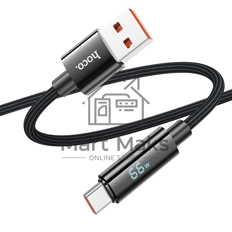 Кабель USB2.0 Hoco АM/Type-C, 5А, U125, с дисплеем, 1.2м, черный, коробка