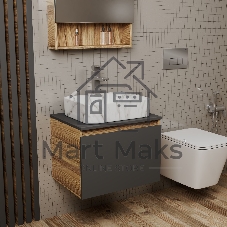 Комплект: тумба Bau Dream Blackwood графит 60, 1 ящик, раковина прямоугольная BAU Cerama 48х37, мрамор, смеситель Hotel Stil, нерж сталь