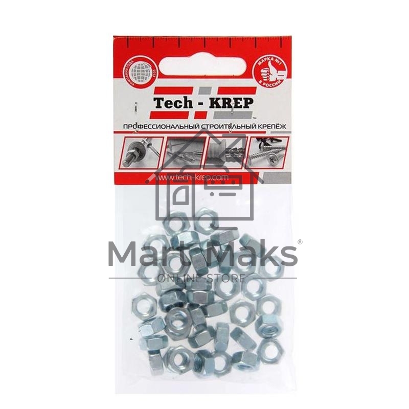 Гайка шестигранная М6 цинк. DIN 934 (уп.40шт) пакет Tech-Krep 103025