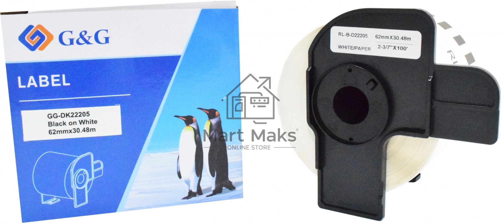 Картридж ленточный G&G GG-DK22205 черный на белом 62x30.48 для Brother P-touch QL-500, QL-550, QL-700, QL-800