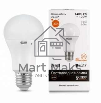 Светодиодная лампа GAUSS 23219 LED Elementary A60 20W E27 1520lm 3000K 1/10/40 0