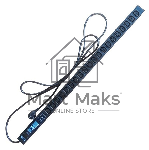 Вертикальный блок розеток, 20xC13, 250V, 16A, шнур 3 метра, вилка Schuko