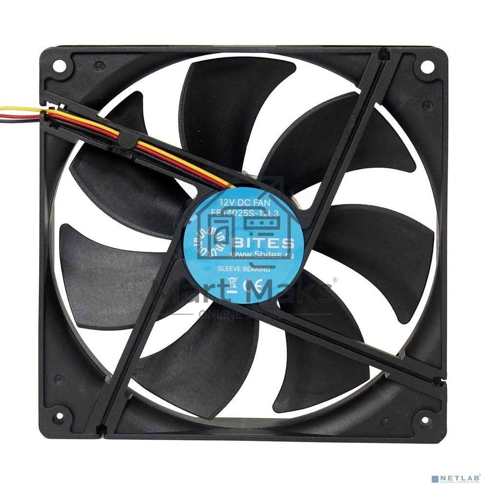 Вентилятор для корпуса 5bites FB14025S-12L3 черный, 140 x 140 мм, 1200 об/мин, 25 дБ, 3 pin