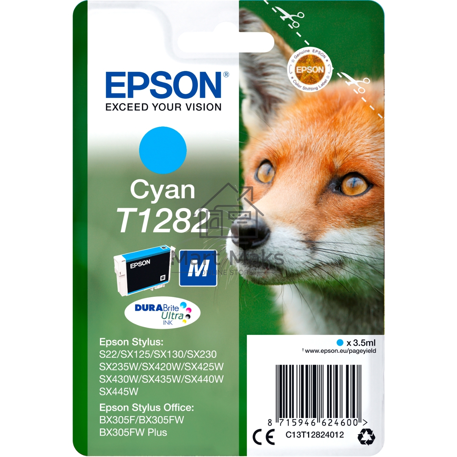 Картридж струйный Epson C13T12824012 голубой для Epson S22/SX125