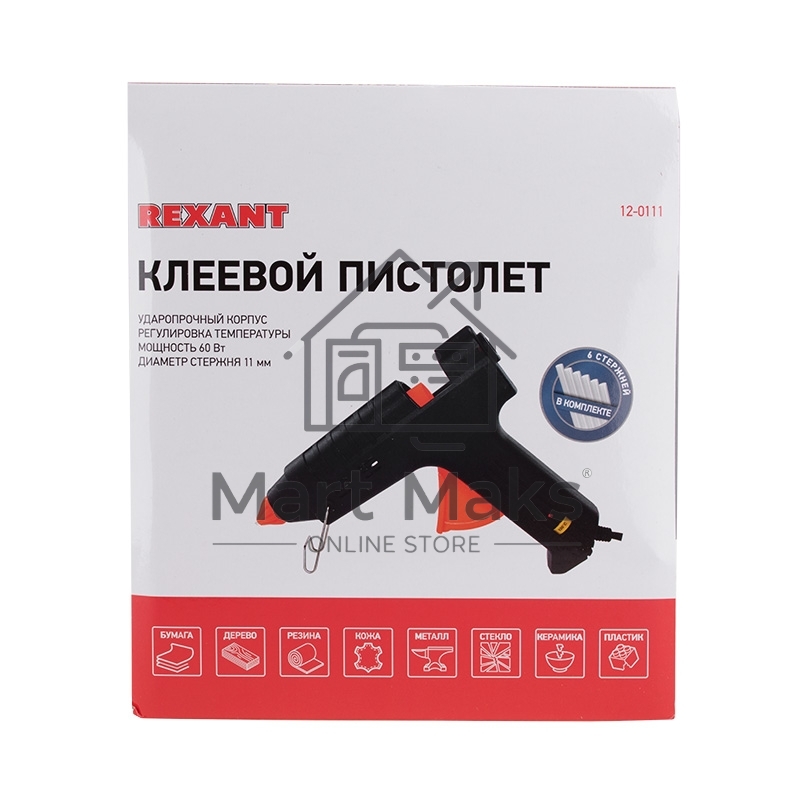 Пистолет клеевой Rexant, 60 Вт, Ø11 мм, настройка температуры 120-240℃, кейс