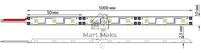 Лента LED открытая, 8 мм, IP23, SMD 2835, 60 LED/m, 12 V, цвет свечения теплый белый