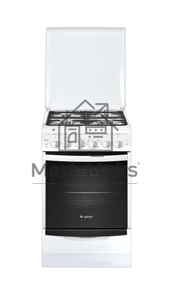 Плита газовая Gefest ПГ 5100-02 белый, конфорок 4 шт, духовка 52 л, 50 см x 85 см x 58.5 см