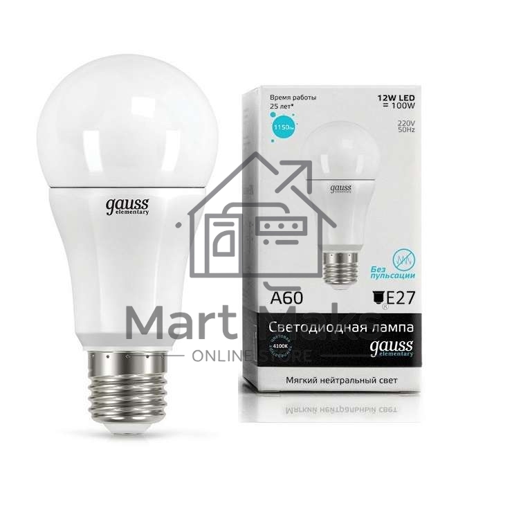 Светодиодная лампа GAUSS 23222 LED Elementary A60 12W E27 1150lm 4100K 1/10/50 0
