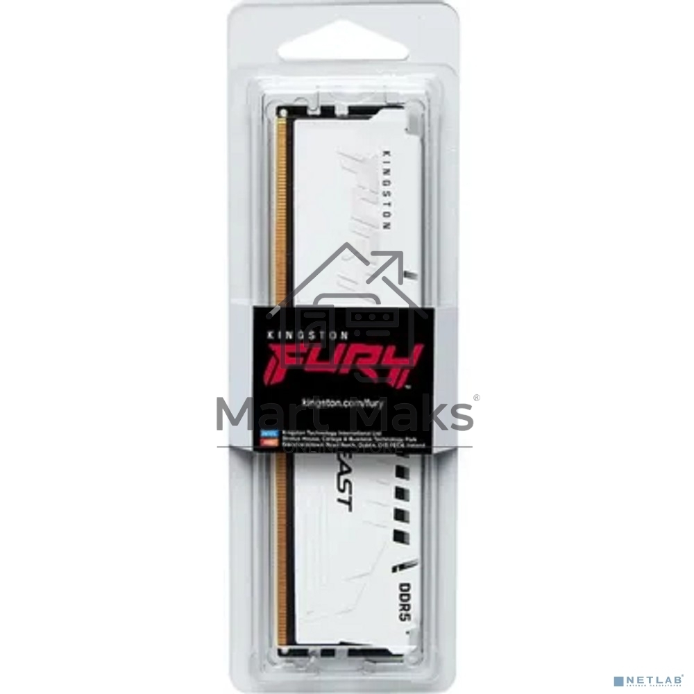 Оперативная память Kingston Fury Beast, DDR5, 16GB (1x16GB), 5600MHz, CL36, DIMM, с радиаторами, белый