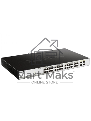 Коммутатор D-Link DGS-1210-28P/FL1A, L2 Managed Switch with 24 10/100/1000Base-T ports and 4 100/1000Base-T/SFP combo-ports (24 PoE ports 802.3af/802.3at (30 W), PoE Budget 193 W).8K Mac address, 802.3x Flow Co