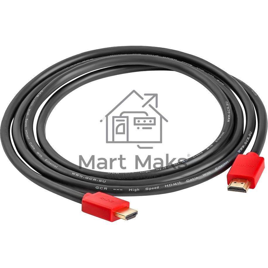 Кабель GCR 2.0m HDMI версия 1.4, черный, красные коннекторы, OD7.3mm, 30/30 AWG, позолоченные контакты, Ethernet 10.2 Гбит/с, 3D, 4K GCR-HM450-2.0m, экран