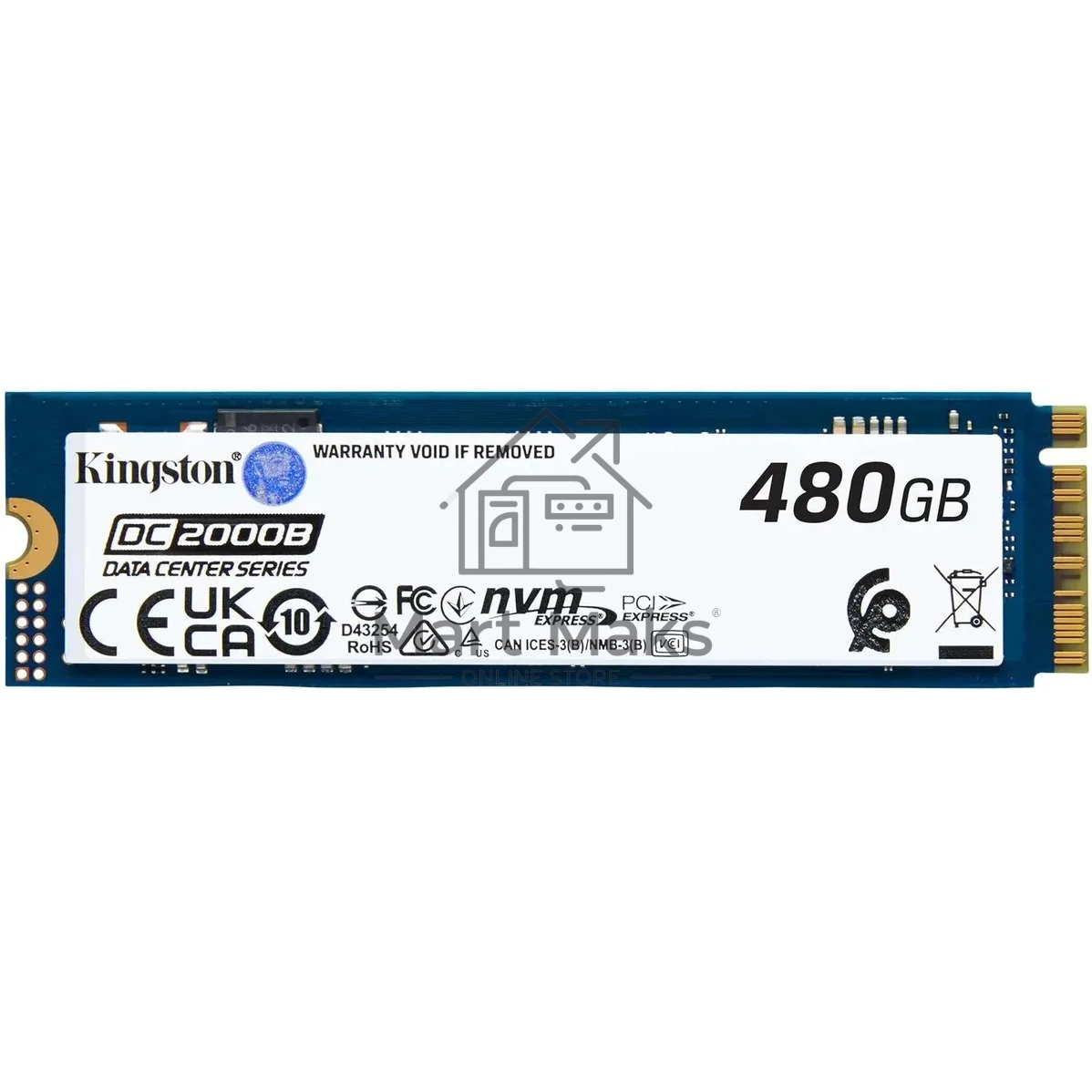 Накопитель SSD Kingston DC2000B, 480GB, PCIe 4.0 x4, M.2 2280, R/W 7000/800