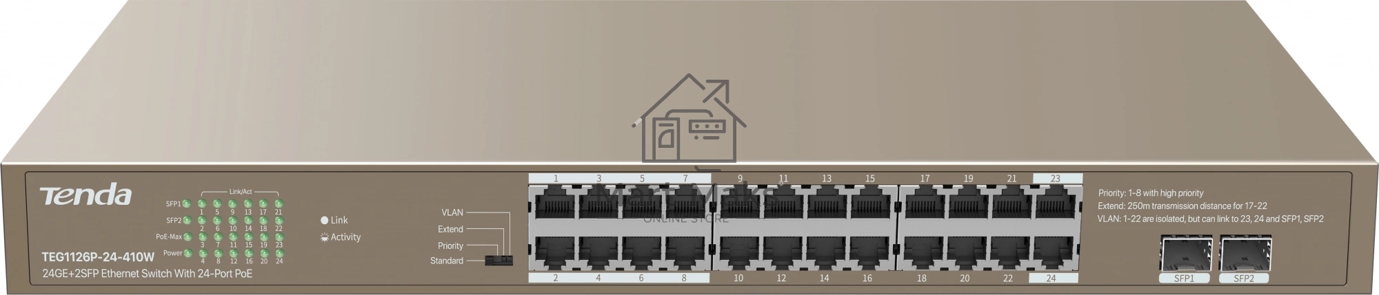 Коммутатор 24PORT 24POE TEG1126P-24-410W TENDA