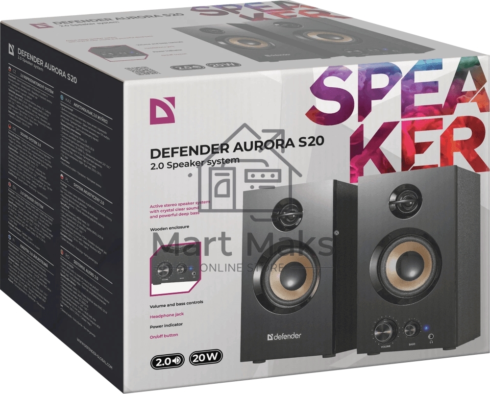 Колонки Defender AURORA S20  2x10 Вт RMS,20-20000 Гц, разъём для наушников