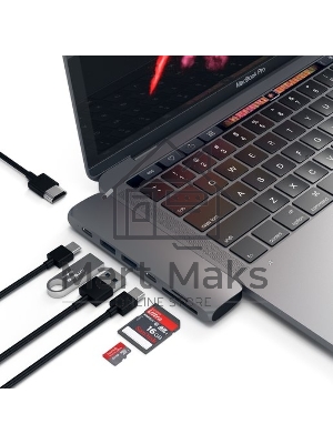 USB-хаб Satechi Aluminum Pro Hub для Macbook Pro (USB-C). Порты: HDMI, Thunderbolt 3, USB Type-C, SD, microSD, 2 x USB 3.0. серый космос.