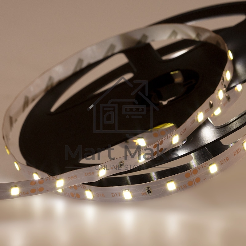 Лента LED открытая, 8 мм, IP23, SMD 2835, 60 LED/m, 12 V, цвет свечения белый