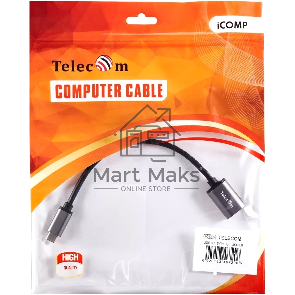 Кабель-адаптер Type-Cm --> USB 3.0 Af, OTG, 1,5A, 5,0Gbps, Alum grey 0,2m Telecom (TC409M)
