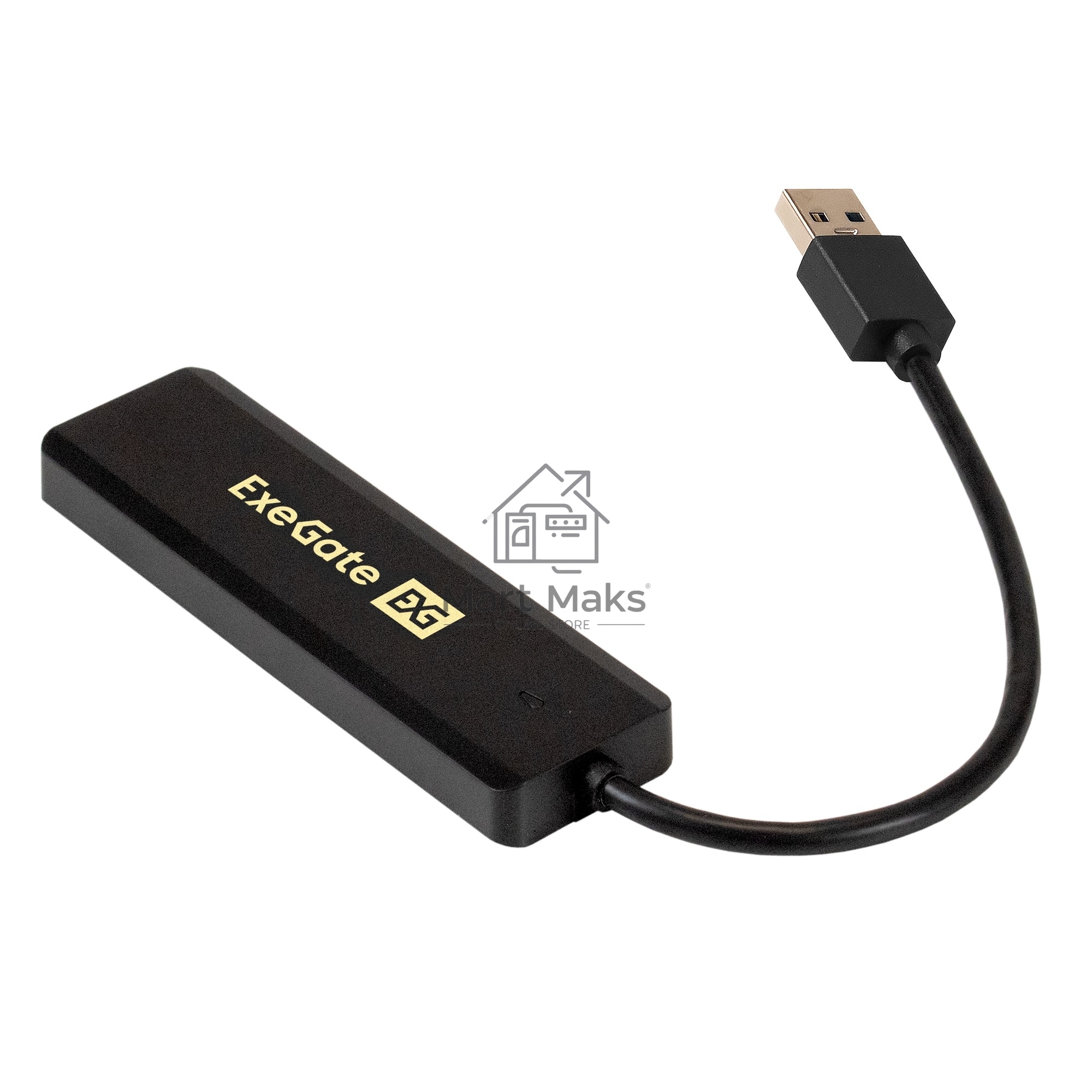 Хаб USB (концентратор) ExeGate DUB-4P/1 (кабель-адаптер USB3.0 --> 4xUSB3.0, Plug&Play, черный)