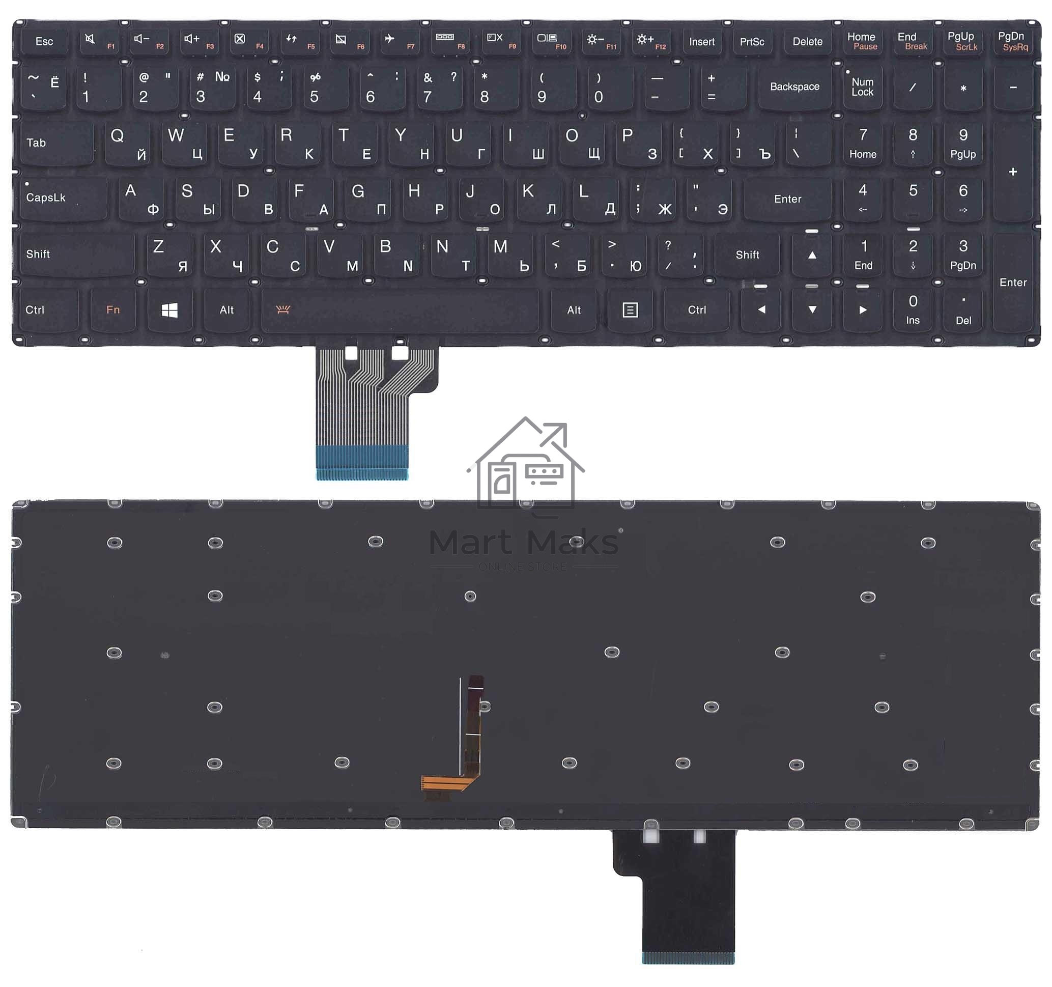 Клавиатура для ноутбука Lenovo Ideapad U530 U530P U530P-IFI черная с подсветкой