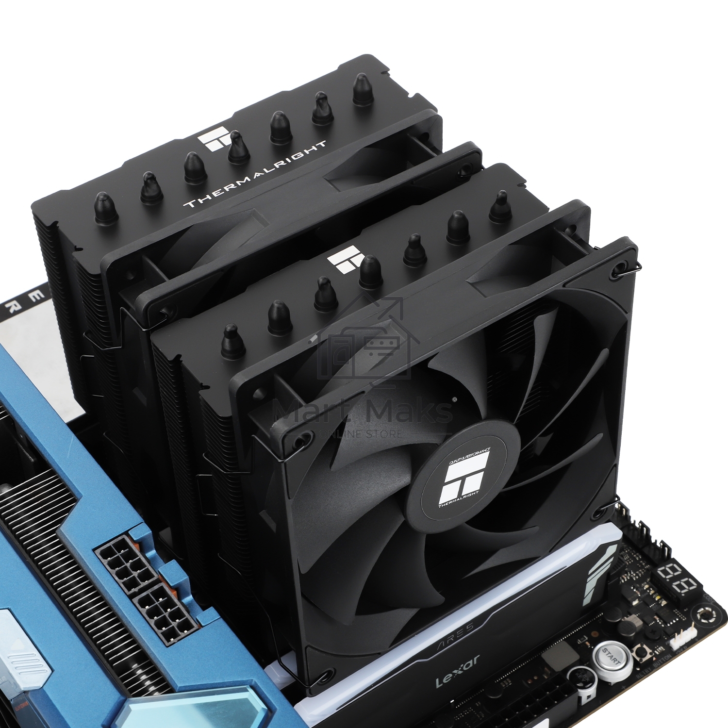 Кулер для процессора Thermalright Phantom Spirit 120 SE черный (4-pin PWM, 154mm, Ni/Cu, 7x6mm, 2x120mm, 66.17CFM, 25.6dBA, 1500RPM, S: 1200, 1700, 1851, 115X, AM4, AM5, silver, black)