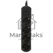 Удлинитель PC 1,5 м, 4 р, без выкл., 16А черный PC-2B-1,5M