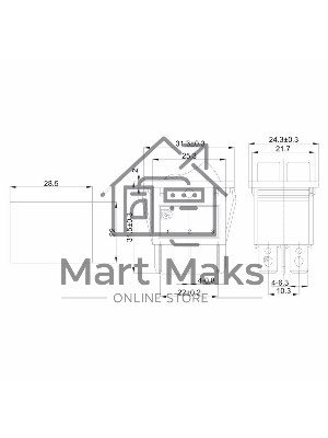 Выключатель клавишный Rexant 250V 15А (6с) ON-OFF черный с подсветкой ДВОЙНОЙ