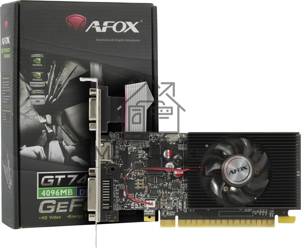 Видеокарта AFOX GeForce GT 740 Low Profile 4GB (AF740-4096D3L3) 128Bit DVI HDMI VGA, Single fan