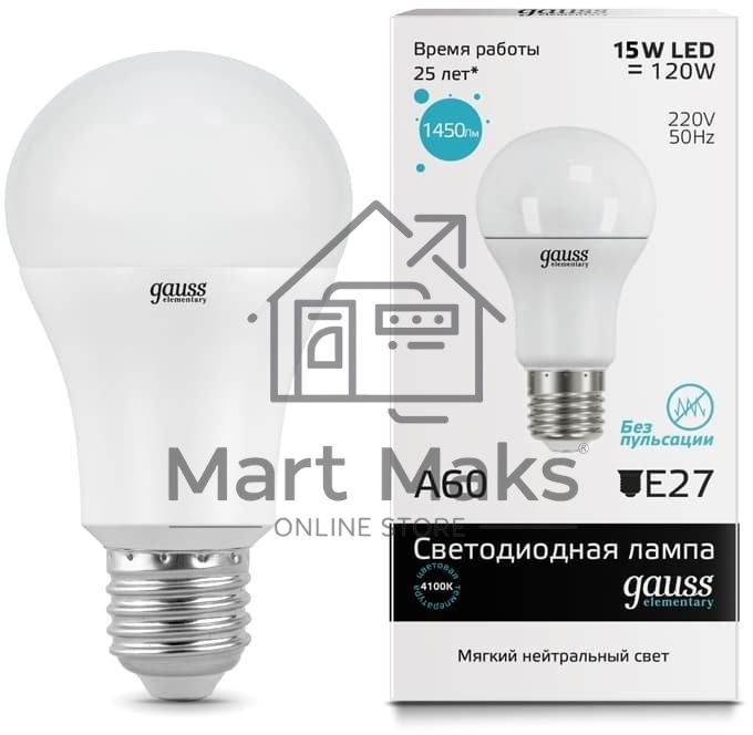 Светодиодная лампа Gauss LED Elementary 23225A60 15W E27 4100K 1/10/40 груша