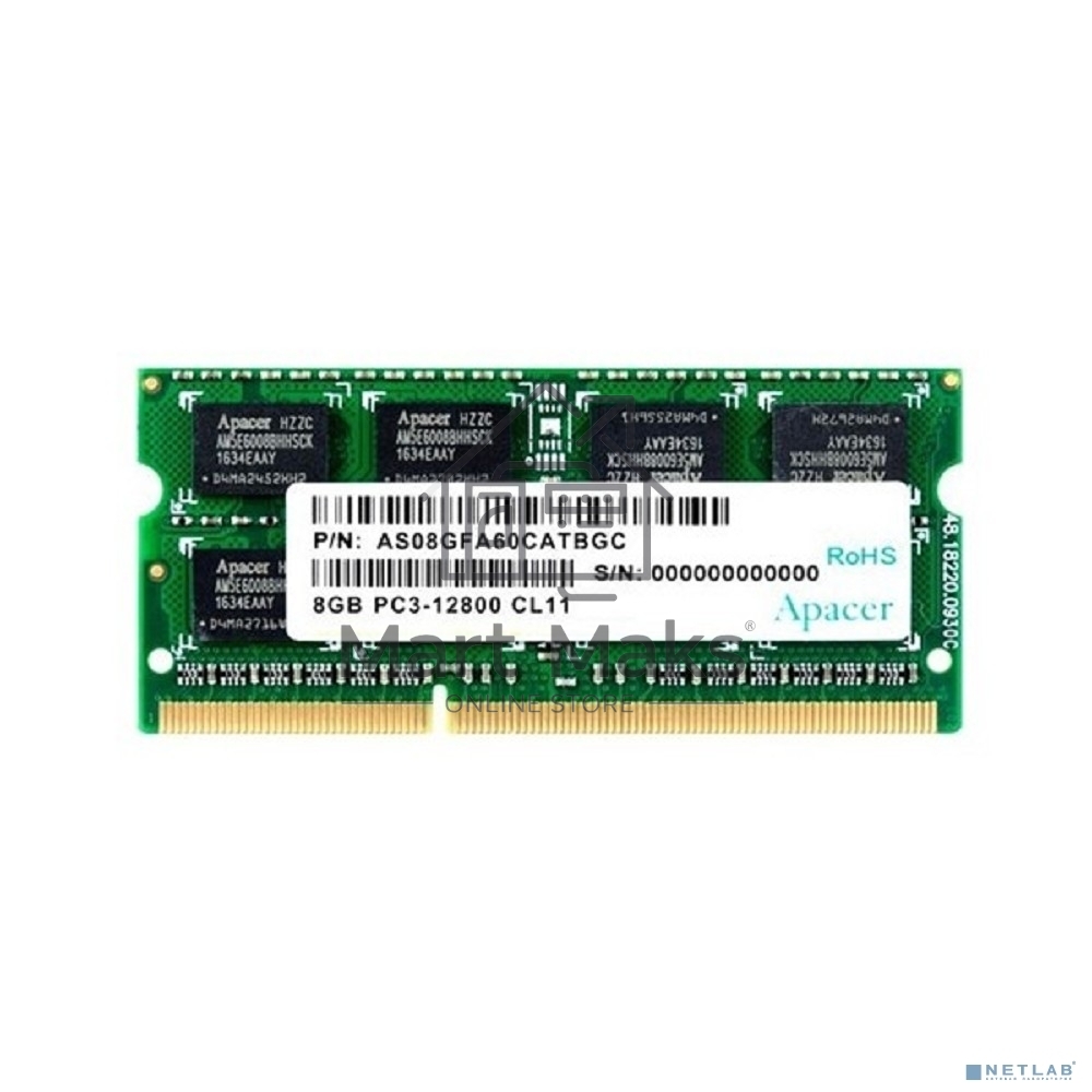 Оперативная память Apacer, DDR3, 8GB (1x8GB), 1600MHz, CL11, SO-DIMM