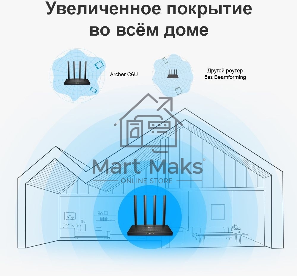 Роутер беспроводной TP-Link Archer C6U AC1200 10/100/1000BASE-TX/4G ready черный
