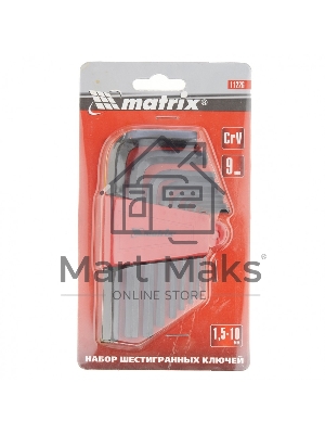 Набор ключей Matrix имбусовых HEX, 1,5–10 мм, CrV, 9 шт.