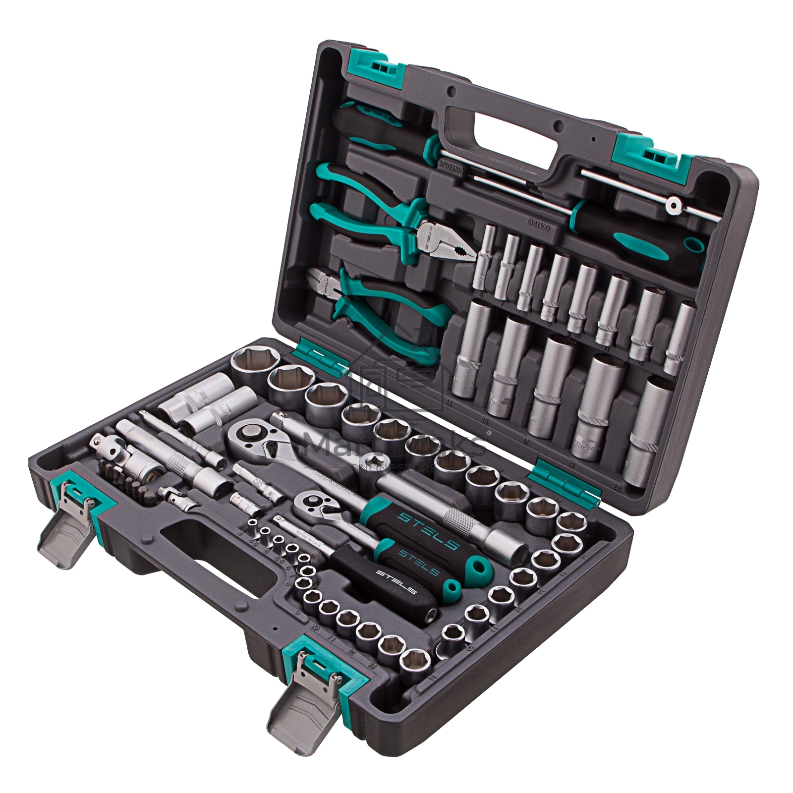 Набор инструментов STELS 141081/2'' 1/4'' CrV пластиковый кейс  69 предм.