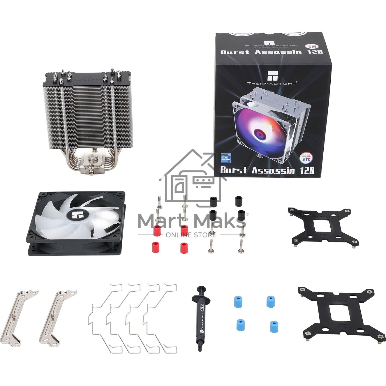 Кулер для процессора Thermalright Burst Assasin 120 ARGB (4-pin PWM, 154mm, Ni/CU, 6x6mm, ARGB, 1x120mm, 66.17CFM, 25.6dBA, 1550RPM, S: 1700, 1200, 115X, AM5, AM4)