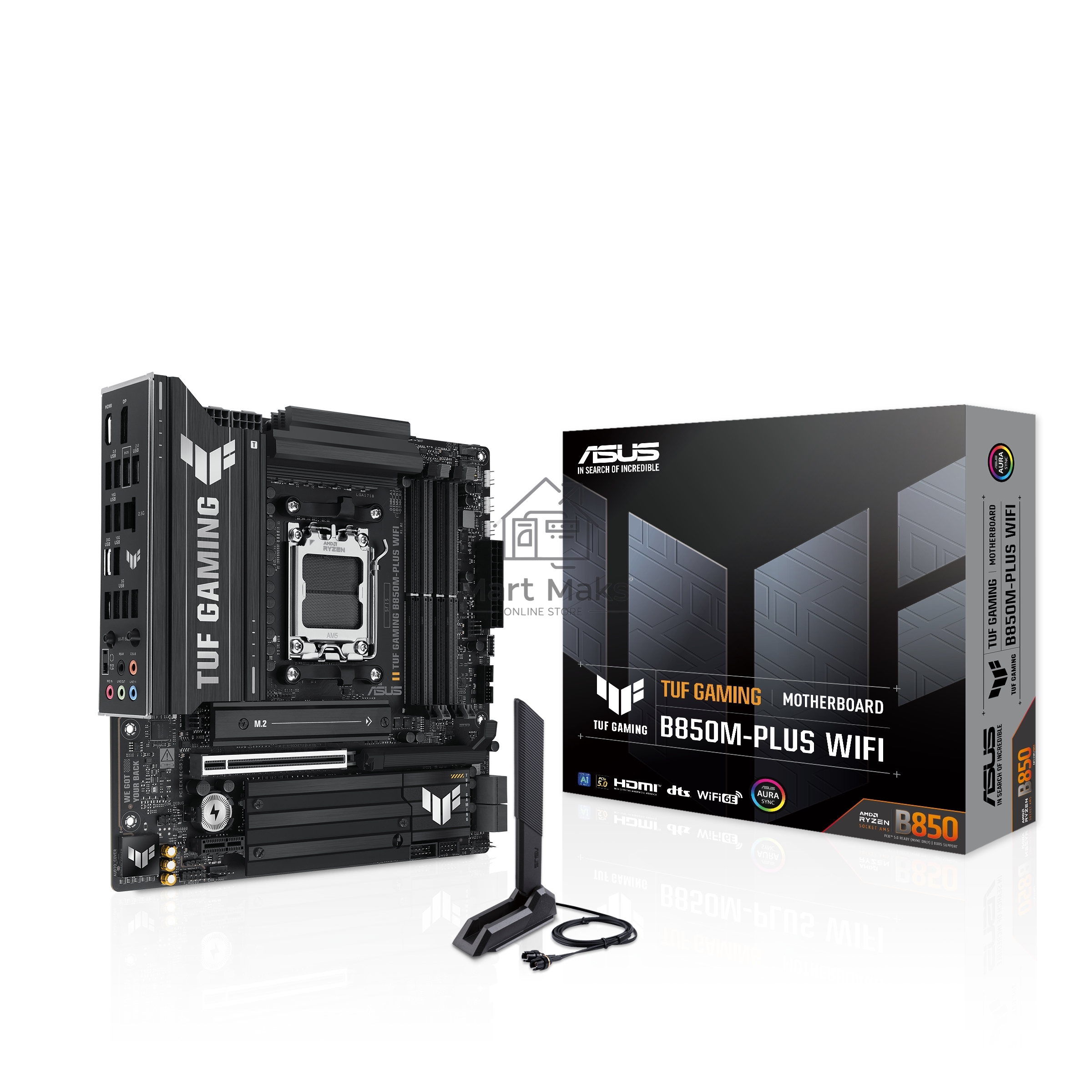 Материнская плата ASUS TUF GAMING B850M-PLUS WIFI, AM5, AMD B850, 4xDDR5, 4xSATA, 3xM.2, 1xPCIe 4.0 x16, 1xHDMI, 1xDP, 1x 2.5Gb LAN, 1xUSB-C 20Gbps, 3xUSB-A 10Gbps, 4xUSB-A 5Gbps, 4xUSB-A 2.0, 7.1, micro-ATX
