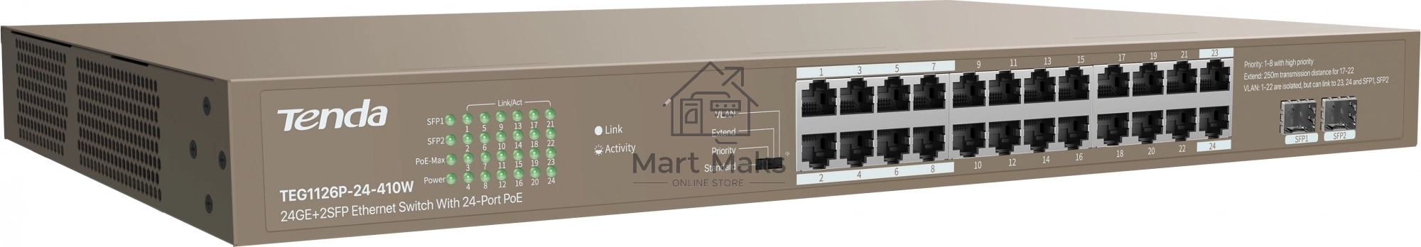 Коммутатор 24PORT 24POE TEG1126P-24-410W TENDA