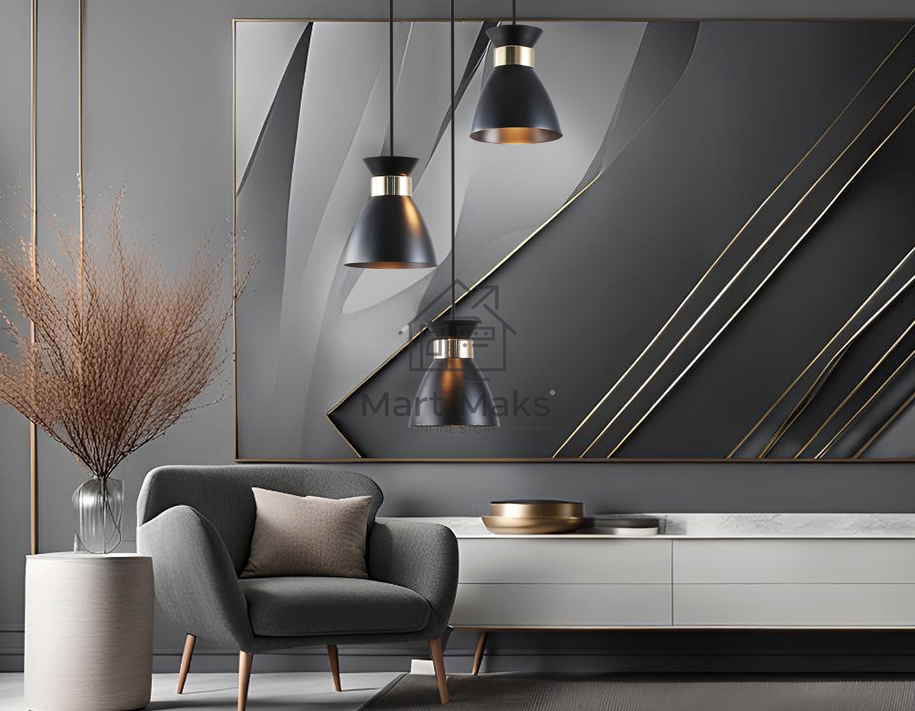 Светильник Ambrella light TR8470/3 BK/FGD черный/золото E27/3 max 60W D340*1000