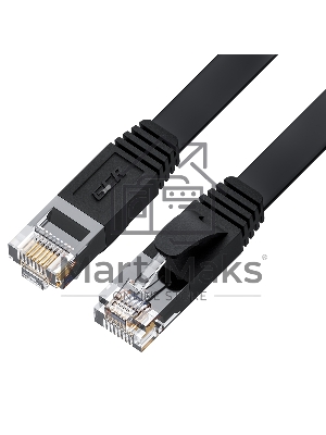 Патч-корд GCR PROF плоский прямой 0.5m, UTP медь cat.6, черный, 30 AWG, ethernet high speed 10 Гбит/с, RJ45, T568B, GCR-52882
