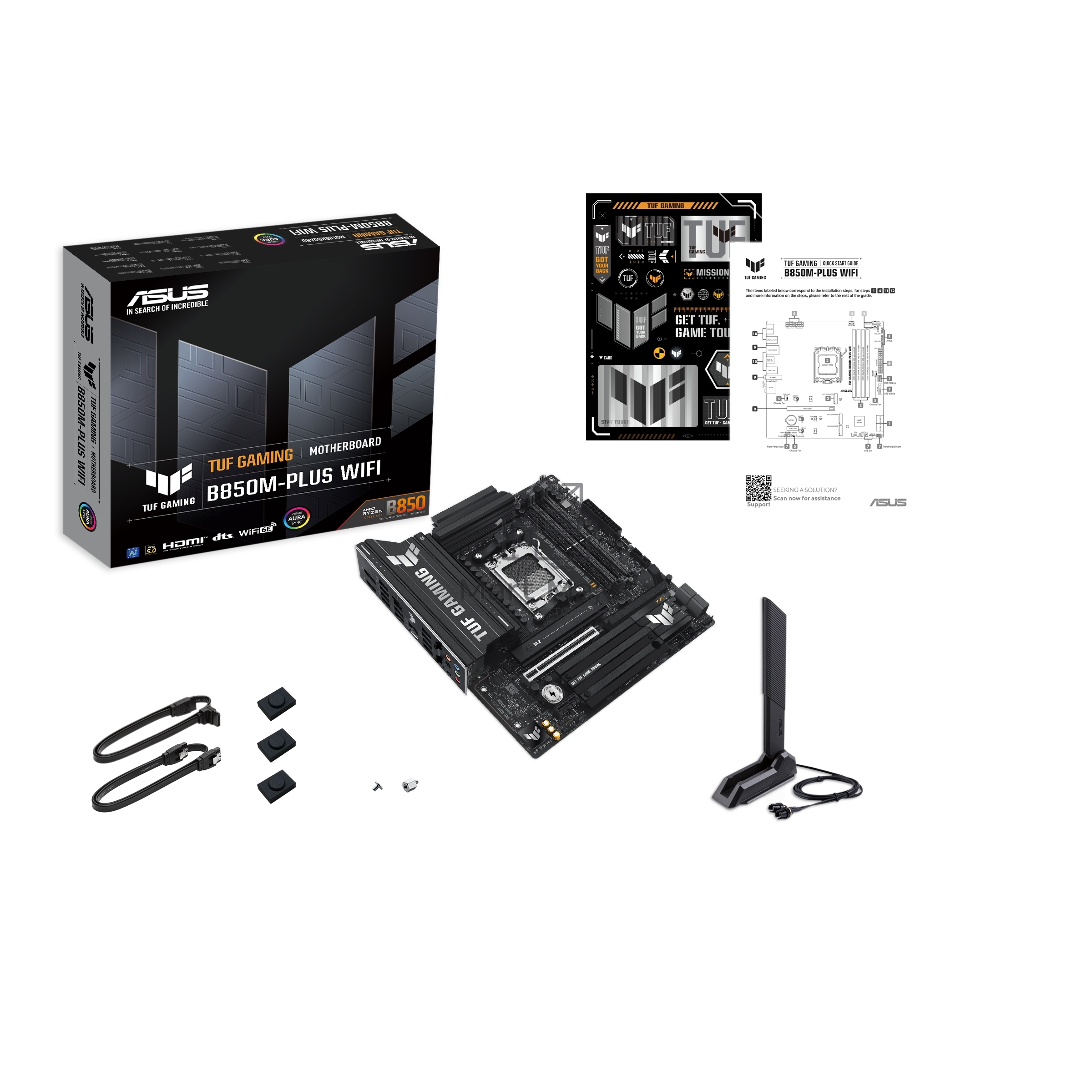 Материнская плата ASUS TUF GAMING B850M-PLUS WIFI, AM5, AMD B850, 4xDDR5, 4xSATA, 3xM.2, 1xPCIe 4.0 x16, 1xHDMI, 1xDP, 1x 2.5Gb LAN, 1xUSB-C 20Gbps, 3xUSB-A 10Gbps, 4xUSB-A 5Gbps, 4xUSB-A 2.0, 7.1, micro-ATX