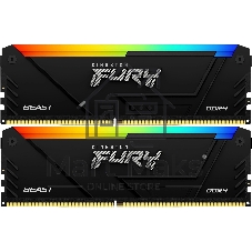 Оперативная память Kingston Fury Beast, DDR4, 32GB (2x16GB), 3200MHz, CL16, DIMM, с радиатором, RGB, черный