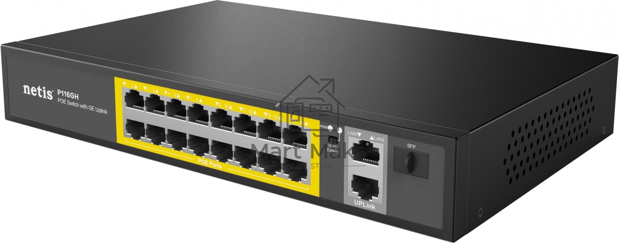 Коммутатор NETIS 16PORT 10/100M 16POE+2XGE+SFP P116GH