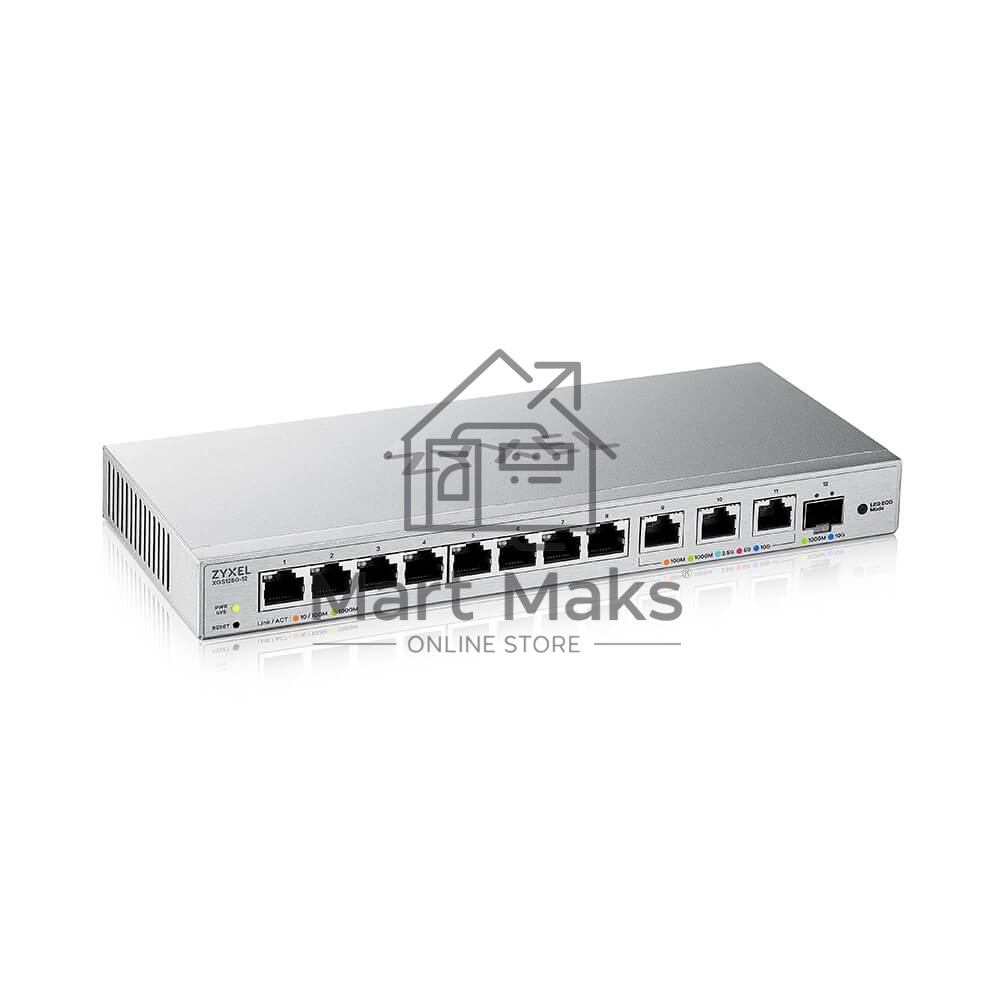 Мультигигабитный Smart L2 коммутатор Zyxel XGS1250-12, 8xGE, 3x1/2,5/5/10G, 1xSFP+, кнопка LED ECO Mode, настольный