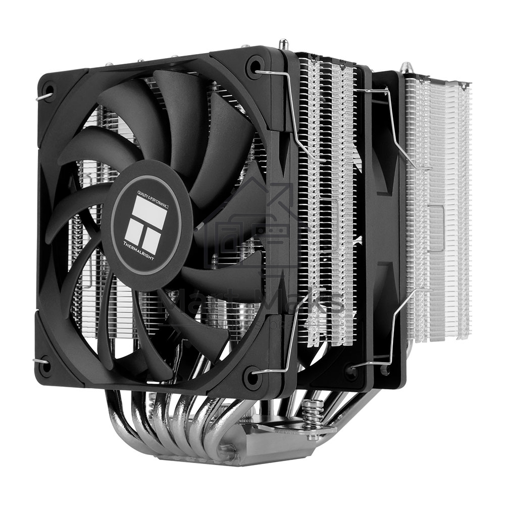 Кулер для процессора Thermalright Royal Knight 120 (4-pin PWM, 156mm, Ni/Cu, 6x6mm, 2x120mm, 80.45CFM/56.36CFM, 29.4dBA/28.4dBA, 2150RPM/1900RPM, S: 1200, 1700, 1851, 2011, 2066, 115X, AM4, AM5, black)