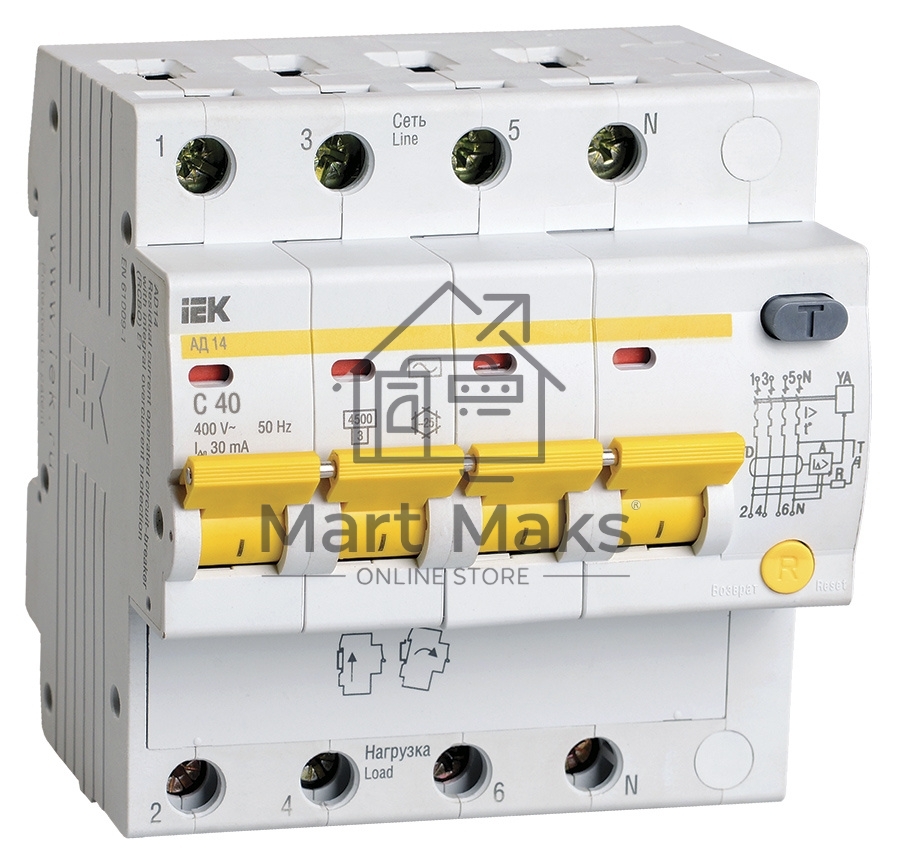 Выключатель автоматическийIek MAD10-4-040-C-030 АД14 4Р 40А30мА ИЭК