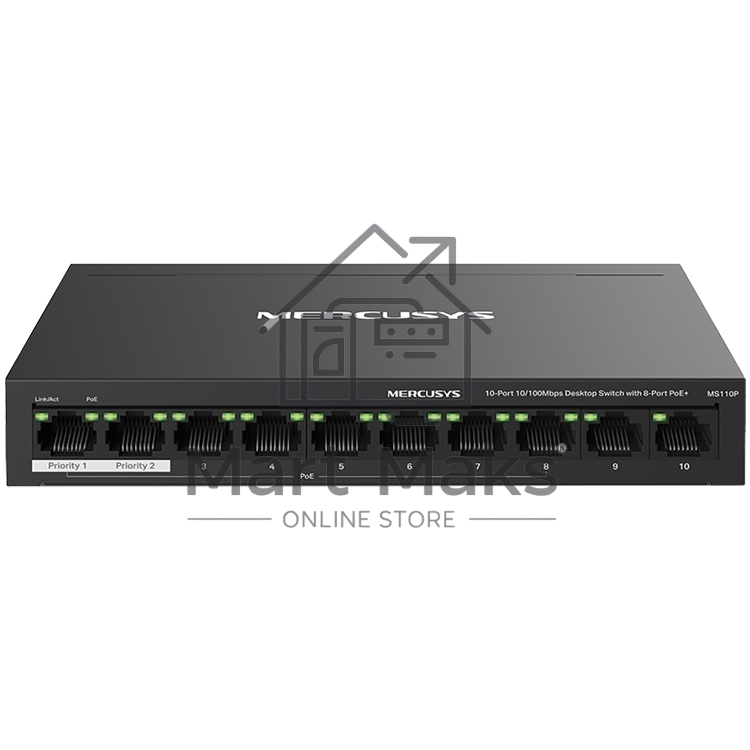Настольный коммутатор Mercusys MS110P с 10 портами 10/100 Мбит/с (8 портов PoE+)